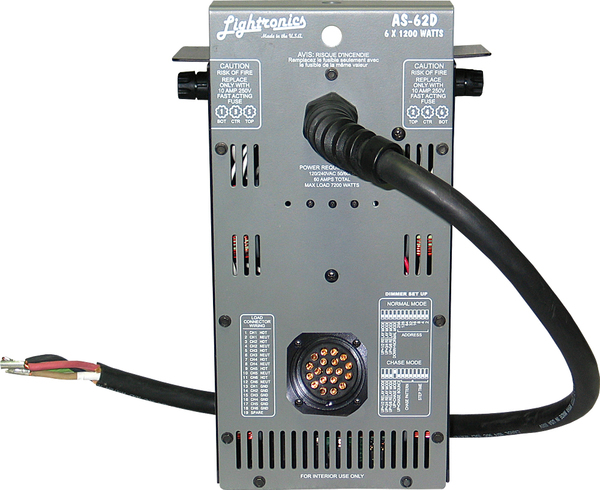 AS62DCSL 6 CH, 1200W PER CHANNEL, 8 BUILT IN CHASES, DMX-512 (5 PIN) & LMX-128,RELAY MODE