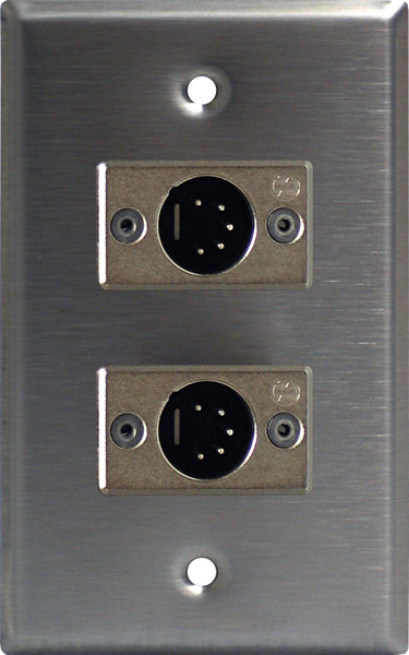 CP521 SINGLE GANG WALL PLATE WITH DUAL 5 PIN MALE DMX CONNECTORS