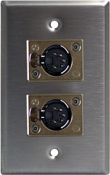 CP522 SINGLE GANG WALL PLATE WITH DUAL 5 PIN FEMALE DMX CONNECTORS