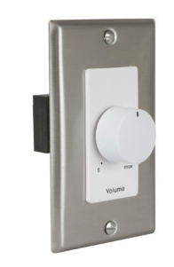 100LVC-DSW VOLUME CONTROL 100W, 70V/25V, 3DB-STEP, 1-GANG STAINLESS STEEL/DECORATOR, WHITE