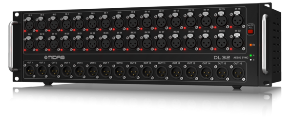 DL32_US1 MIDAS 32 INPUT, 16 OUTPUT STAGE BOX WITH 32 MIDAS MICROPHONE PREAMPLIFIERS, ULTRANET, ADAT INTERFACE