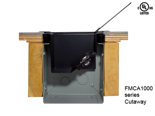 FMCA1000 RAISED ACCESS FLOOR BOX, SATIN BLACK, SELF-TRIMMING, CABLE SLOTS *ROUGH IN BOX SEPARATE (BB1000)*