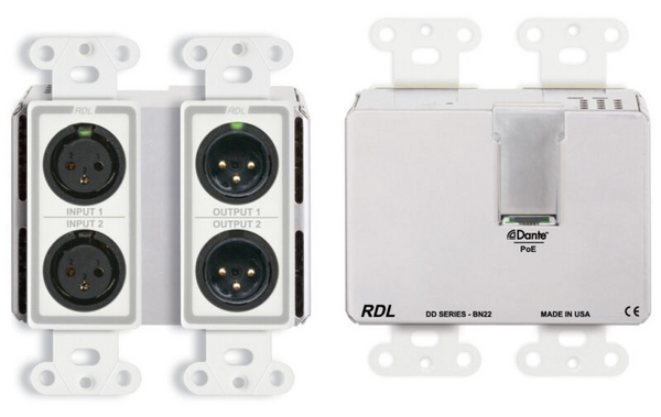 DD-BN22C BI-DIRECTIONAL MIC/LINE DANTE INTERFACE 2 X 2 W/POE - 2 XLR IN, 2 XLR OUT - WHITE (CUSTOM LABELED) (