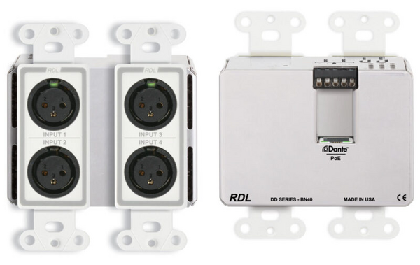 DD-BN40 BI-DIRECTIONAL MIC/LINE DANTE INTERFACE 4 X 2 W/POE - 4 XLR IN, 2 OUT ON REAR-PANEL TERMINAL BLOCK -