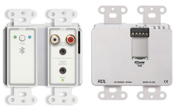 DD-BTN44 WHITE WALL-MOUNTED BI-DIRECTIONAL LINE-LEVEL AND BLUETOOTH AUDIO DANTE INTERFACE