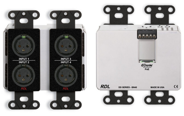 DDB-BN40 BI-DIRECTIONAL MIC/LINE DANTE INTERFACE 4 X 2 W/POE - 4 XLR IN, 2 OUT ON REAR-PANEL TERMINAL BLOCK -
