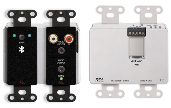 DDB-BTN44C WALL-MOUNTED BI-DIRECTIONAL LINE-LEVEL AND BLUETOOTH® AUDIO DANTE INTERFACE - BLACK (CUSTOM LABELED)