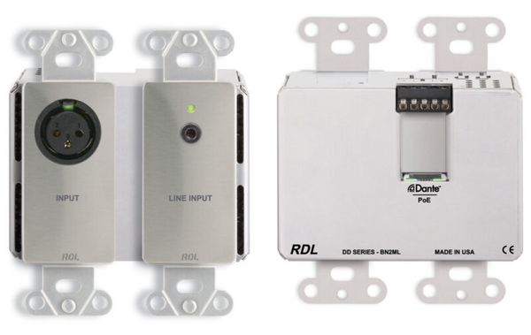 DDS-BN2ML BI-DIRECTIONAL MIC/LINE DANTE INTERFACE 2 X 2 W/POE - 1 XLR & 1 MINI-JACK INPUTS / STAINLESS, SILVER