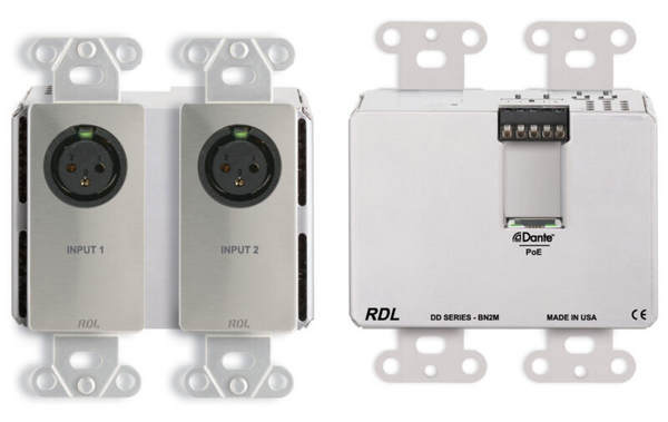DDS-BN2M BI-DIRECTIONAL MIC/LINE DANTE INTERFACE 2 X 2 W/POE - 2 XLR IN, 2 OUT ON REAR-PANEL TERMINAL BLOCK -