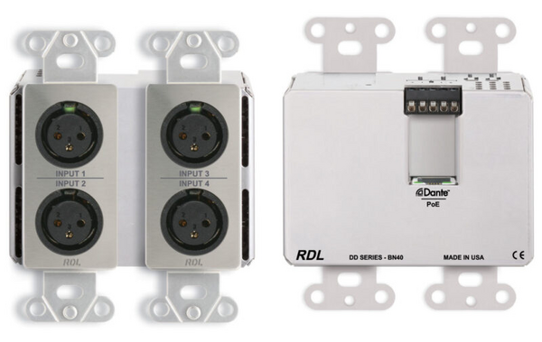 DDS-BN40 BI-DIRECTIONAL MIC/LINE DANTE INTERFACE 4 X 2 W/POE - 4 XLR IN, 2 OUT ON REAR-PANEL TERMINAL BLOCK -