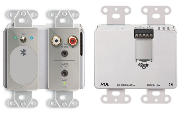 DDS-BTN44C WALL-MOUNTED BI-DIRECTIONAL LINE-LEVEL AND BLUETOOTH® AUDIO DANTE INTERFACE - STAINLESS STEEL (CUSTO