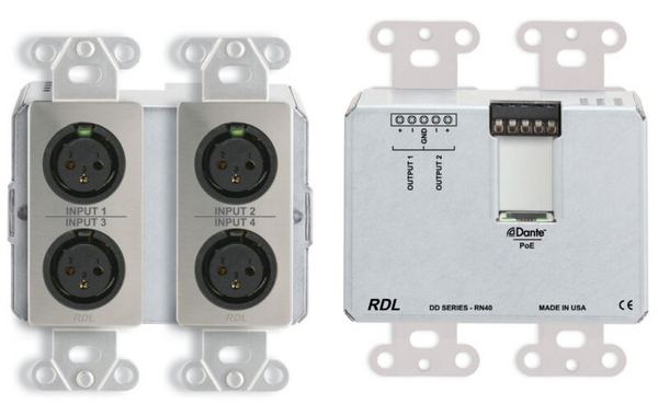 DDS-RN40 BI-DIRECTIONAL MIC/LINE DANTE INTERFACE 4 X 2 W/POE - SOFTWARE CONFIGURABLE - 4 XLR IN, 2 OUT ON REA