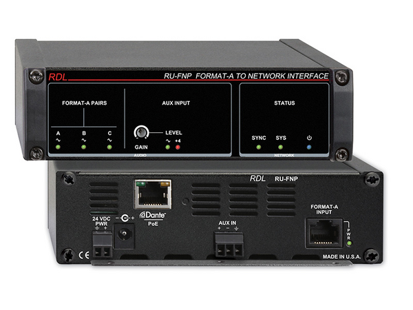 RU-FNP FORMAT A TO NETWORK INTERFACE - 1 FORMAT A, 1 BALANCED LINE AUX INPUTS - DANTE OUTPUT - WITH POE