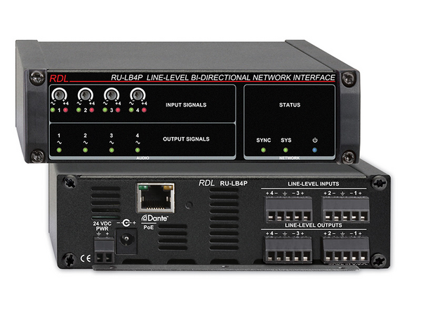 RU-LB4P LINE-LEVEL BI-DIRECTIONAL NETWORK INTERFACE - 4 BALANCED LINE INPUTS, DANTE INPUT - 4 BALANCED LINE