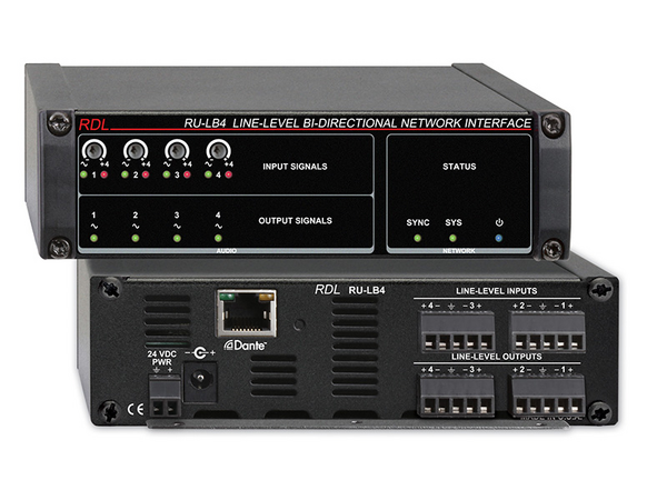 RU-LB4 LINE-LEVEL BI-DIRECTIONAL NETWORK INTERFACE - 4 BALANCED LINE INPUTS, DANTE INPUT - 4 BALANCED LINE