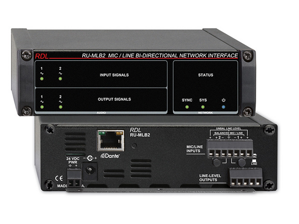 RU-MLB2 MIC/LINE BI-DIRECTIONAL NETWORK INTERFACE - 2 SWITCHABLE MIC OR LINE INPUTS, DANTE INPUT - 2 BALANCE