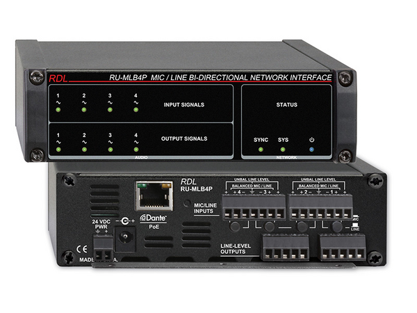 RU-MLB4P MIC/LINE BI-DIRECTIONAL NETWORK INTERFACE - 4 SWITCHABLE MIC OR LINE INPUTS, DANTE INPUT - 4 BALANCE