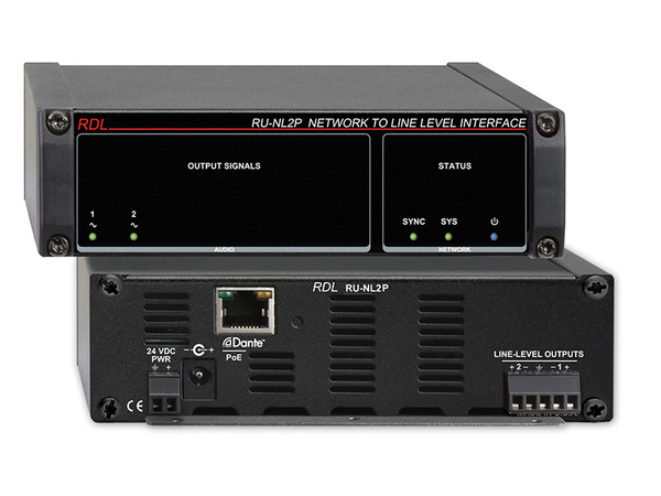 RU-NL2P NETWORK TO LINE LEVEL INTERFACE - DANTE INPUT - 2 BALANCED LINE OUTPUTS - WITH POE