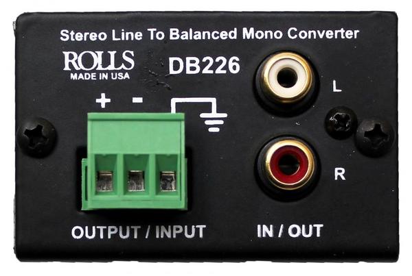 DB226 CONVERTER: STEREO LINE LEVEL TO BALANCED MONO OUTPUT-OR-BALANCED MONO INPUT TO MONO RCA OUTPUT