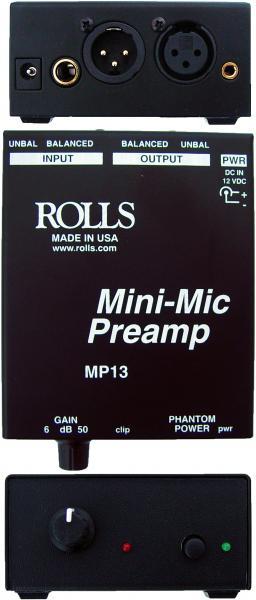 MP13 MINI SINGLE CH MIC PREAMP- XLR & 1/4" OUTPUTS AND INPUTS, SINGLE GAIN CONTROL WITH CLIP INDICATOR