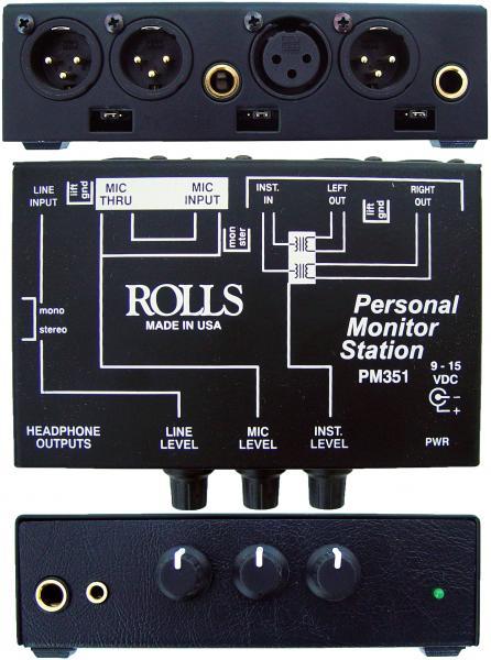 PM351 PERSONAL MONITOR STATION -1/4” TRS STEREO/MONO MONITOR INPUT -XLR MIC INPUT W/PASS-THROUGH