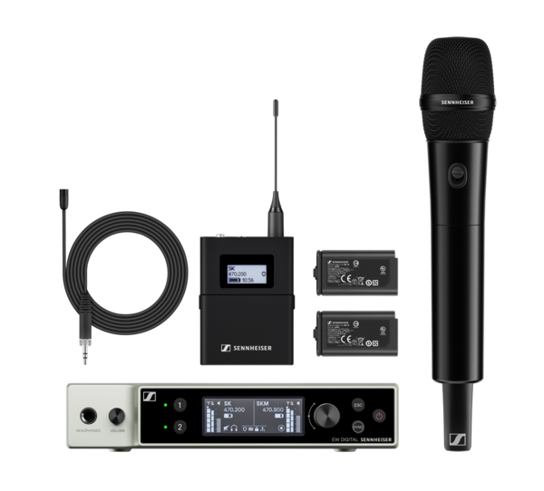 EW-DX MKE 2 / 835-S SET (Q1-9) DIGITAL WIRELESS DUAL COMBO LAPEL/HANDHELD SYSTEM:  DUAL AES NETWORK RECEIVER, HANDHELD, BODYPACK