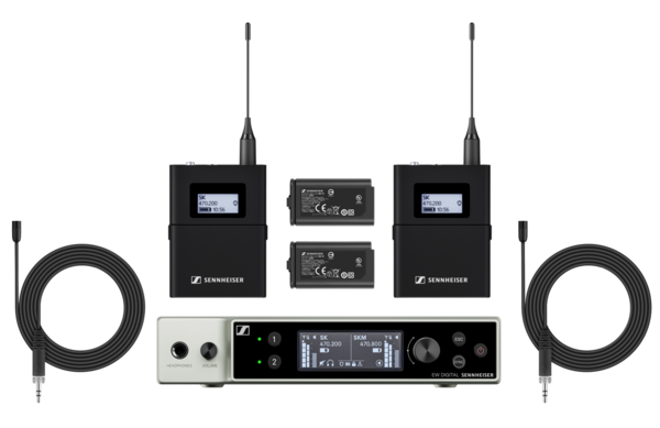 EW-DX MKE 2 SET (Q1-9) DIGITAL WIRELESS DUAL LAPEL SYSTEM (1) EW-DX EM 2 DUAL RECEIVER, (2) EW-DX SK BODYPACK TRANSMITTERS