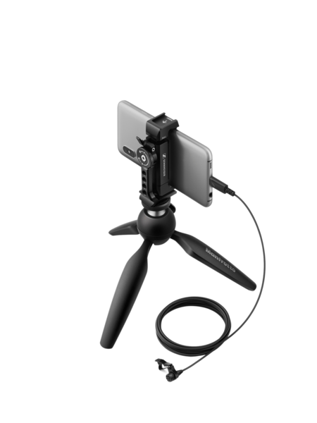 XS LAV USB-C MOBILE KIT INCLUDES (1) XS LAV USB-C LAPEL MICROPHONE, (1) MANFROTTO PIXI MINI TRIPOD, (1) POUCH