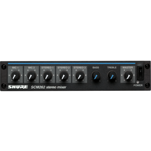 SCM262 STEREO MIXER FOR USE WITH 2 MICROPHONES AND 3 STEREO SOURCES, WITH DUCKING AND PHANTOM POWER