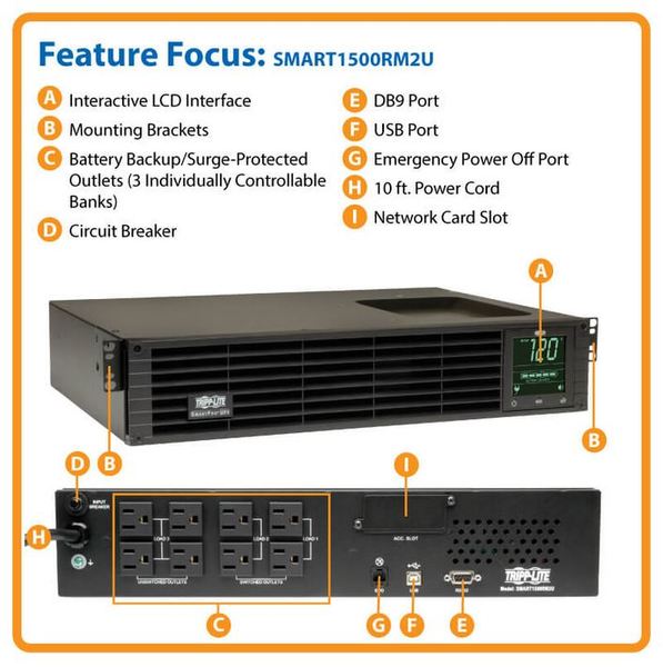 SMART1500RM2U TRIPP LITE UPS 1500VA 1350W LINE INTERACTIVE SMART RACKMOUNT AVR 120V 2RU