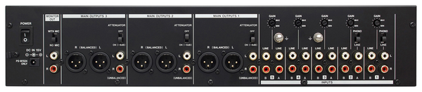 MZ-223 5 CHANNEL, 3 OUTPUT RACKMOUNT ZONE MIXER 5 RCA IN & 2 XLR INS / 2RU