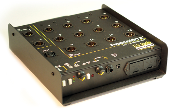 WHI-PRESSMITE PRESSBOX - ACTIVE, MIC IN, 12 MIC + 2 LINE OUTS,  BATTERY OR AC POWERED