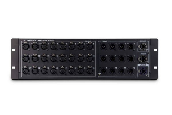 AH-AR2-2412-BLK 24 XLR INPUT X 12 XLR OUTPUT REMOTE AUDIORACK, DSNAKE I/O FOR EXPANSION, 3 RU, 48KHZ