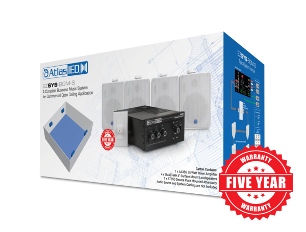 EZSYS-BGM-S COMPLETE BUSINESS MUSIC & PAGING SYSTEM FOR SURFACE MOUNT APPLICATIONS - WITH WALL LEVEL CONTROLLER