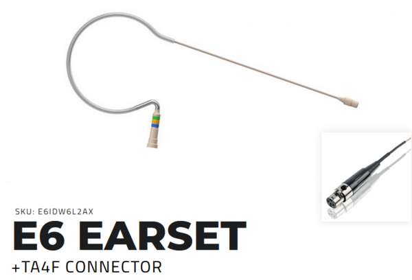 E6IDW6L2AX E6 EARSET FOR SHURE: ULXD1, AX100, (I) VERY FLEXIBLE BOOM, (D) DIRECTIONAL, (W6) SPEAKING & VOCALS