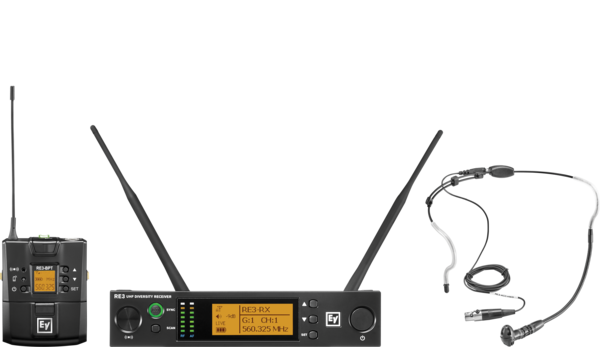 RE3-BPHW-5H UHF HEADSET WIRELESS SYSTEM, HW3 SUPERCARDIOID HEADWORN MICROPHONE, FREQ 560-596MHZ