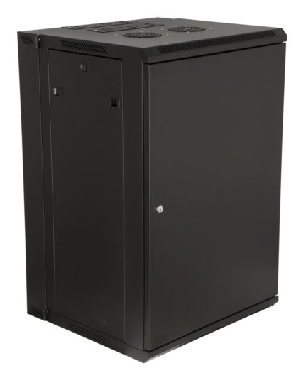 GRW2018508 18RU HINGED WALL MOUNTED RACK; 18RU, 21" DEEP; STEEL FRONT DOOR, BLACK