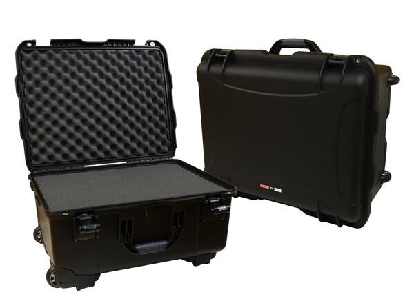 GU-2015-10-WPDF BLACK INJECTION MOLDED CASE WITH PULLOUT HANDLE, INLINE WHEELS, AND DICED FOAM