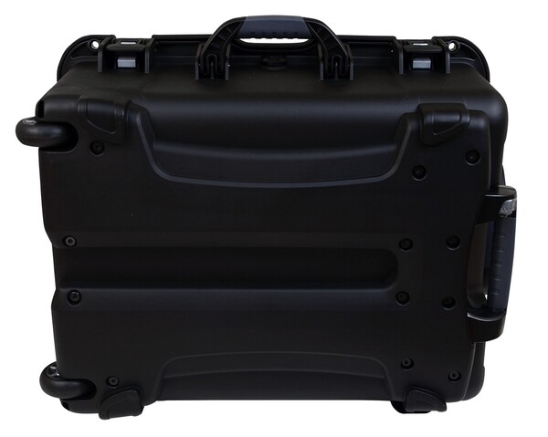 GU-2015-10-WPDF BLACK INJECTION MOLDED CASE WITH PULLOUT HANDLE, INLINE WHEELS, AND DICED FOAM
