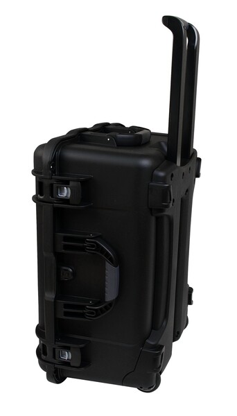 GU-2015-10-WPDF BLACK INJECTION MOLDED CASE WITH PULLOUT HANDLE, INLINE WHEELS, AND DICED FOAM