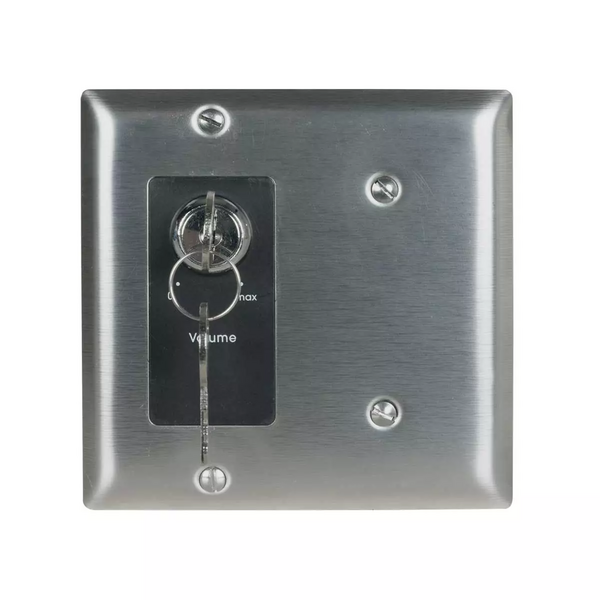 KL200-DSB ATTENUATOR-200W, KEYLOCK, 70V/25V, 3DB STEP, 2-GANG STAINLESS STEEL WITH BLACK SUB-PLATE