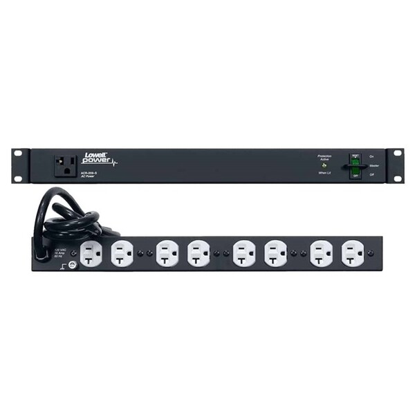 ACR-209-S 20A POWER PANEL, 9-OUTLETS, 1RU, 9' CORD, 1-STAGE SURGE SUPP WITH 1 LED, GROUND TERM,