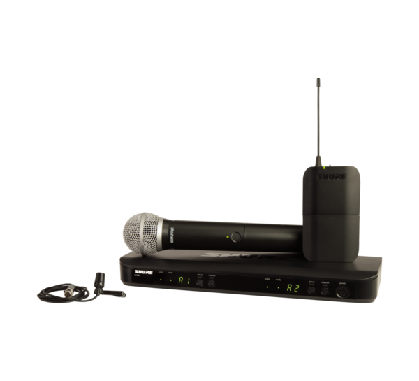 BLX1288/CVL-J11 DUAL CHANNEL COMBO WIRELESS SYS WITH BLX88 RECV, BLX1 BODYPACK, CVL LAPEL MIC, BLX2/PG58 HANDHELD