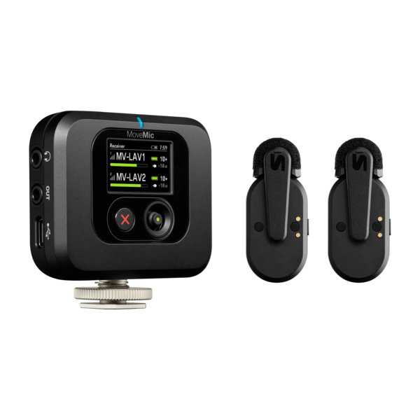 MV-TWO-KIT-Z7 MOVEMIC TWO-CHANNEL WIRELESS LAVALIER MICROPHONE SYSTEM WITH RECEIVER, CHARGING CASE & CARRY CASE