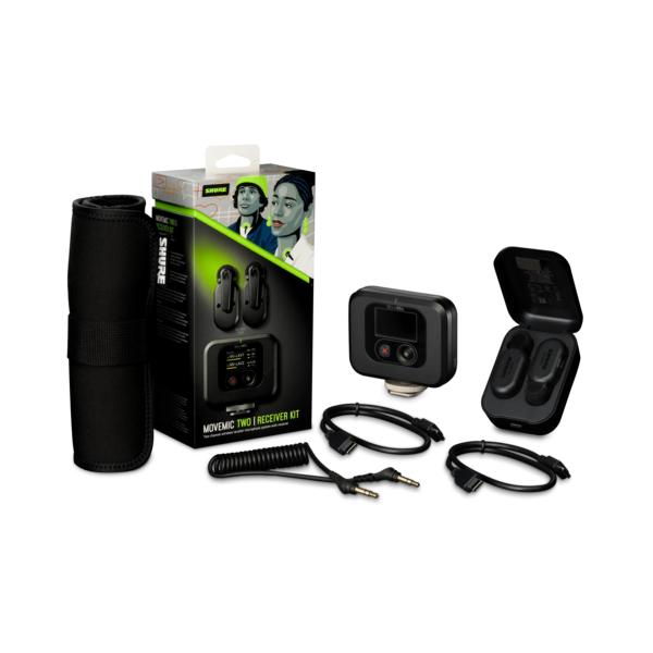 MV-TWO-KIT-Z7 MOVEMIC TWO-CHANNEL WIRELESS LAVALIER MICROPHONE SYSTEM WITH RECEIVER, CHARGING CASE & CARRY CASE