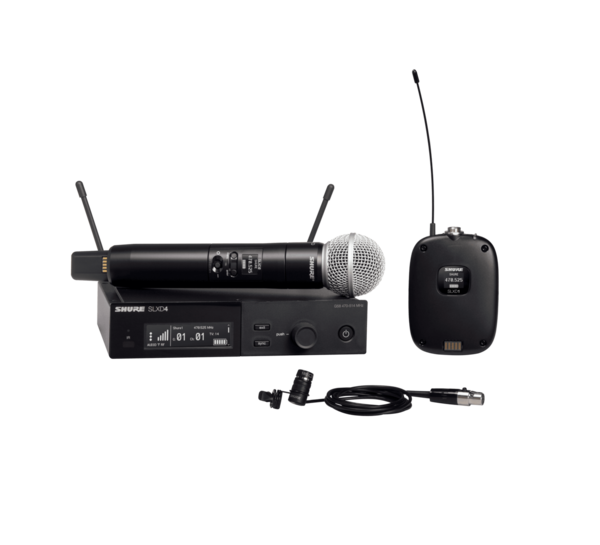 SLXD124/85-G58 SLX-D WIRELESS COMBO SYSTEM WITH SLX4 RECV, SLXD1 BODYPACK, WL185 LAPEL,& SLXD2/SM58 HANDHELD MIC