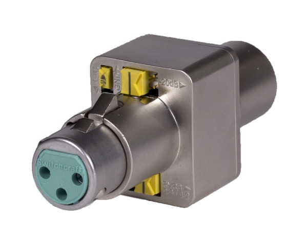 SWI-303 Male XLR to Female XLR with -20db Pad, Ground Lift, Phase Inverse, Nickel Metal Housing