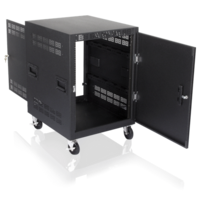 14RU,25&quot; DEEP, MOBILE EQUIPMENT RACK INCLUDES: CASTERS, SIDE HANDLES, AND SOLID DOORS