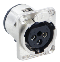 E Series 3 Pin XLR Female, Solder Contacts, Silver Pins / Black  Finish
