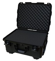 GU-2015-10-WPDF BLACK INJECTION MOLDED CASE WITH PULLOUT HANDLE, INLINE WHEELS, AND DICED FOAM